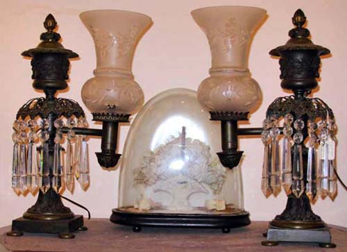 Pr Bronze Argand Lamps