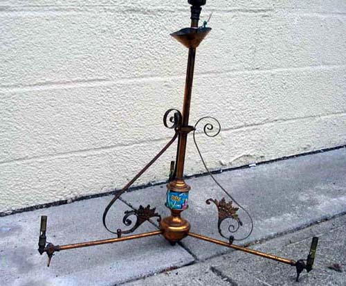 Victorian 3 Arm Longwy Gas Chandelier SOLD