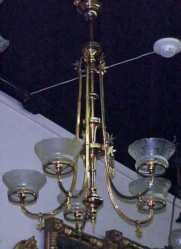 Victorian 5 Arm Rennaissance Revival Gas Chandelie