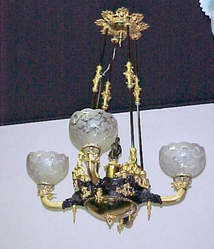 Victorian Rococo Revival Rod Hung Gas Chandelier w