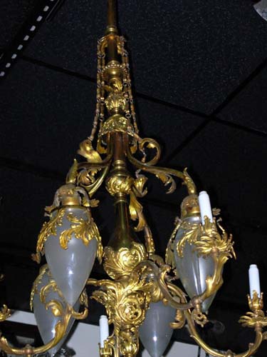 Pr of Victorian Gas/Electric Brass Chandeliers