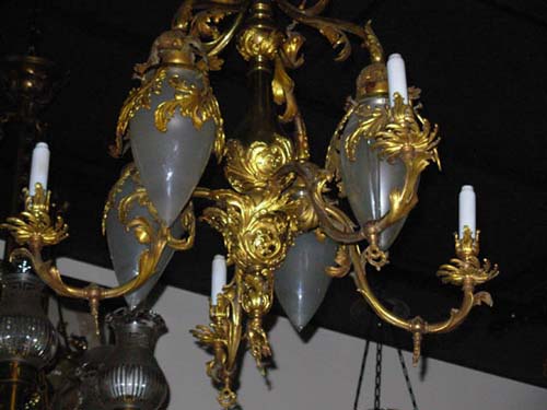 Pr of Victorian Gas/Electric Brass Chandeliers