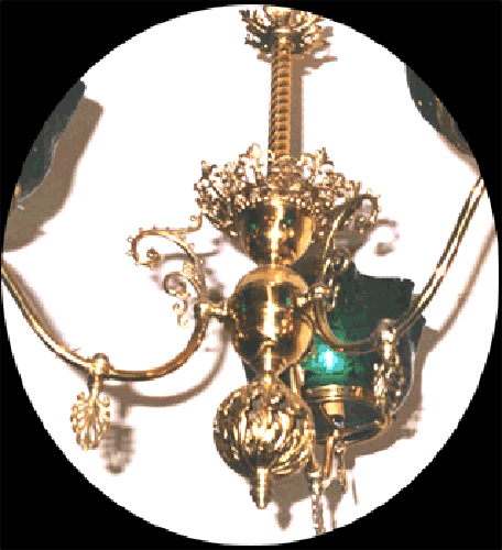 Victorian Gas Chandelier with rare green globes -