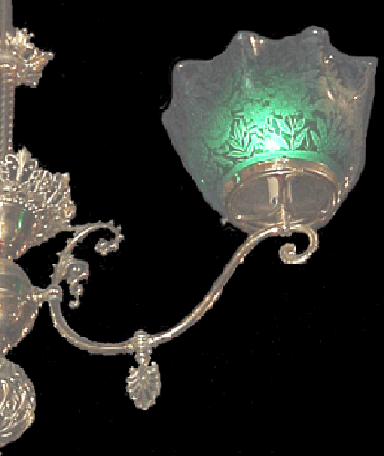 Victorian Gas Chandelier with rare green globes -