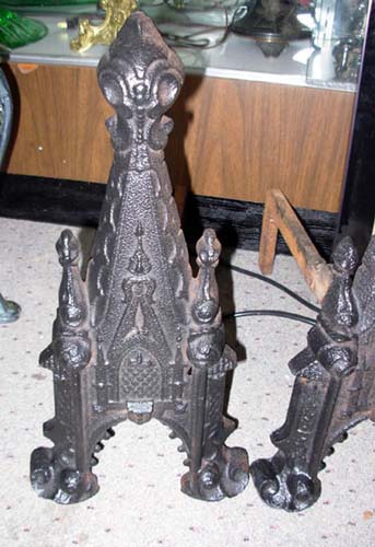 Gothic  Andirons ,pair cast iron