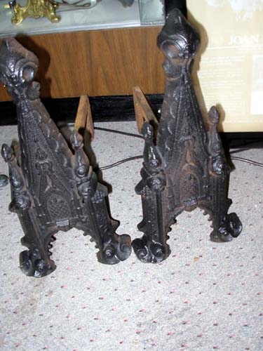 Gothic  Andirons ,pair cast iron