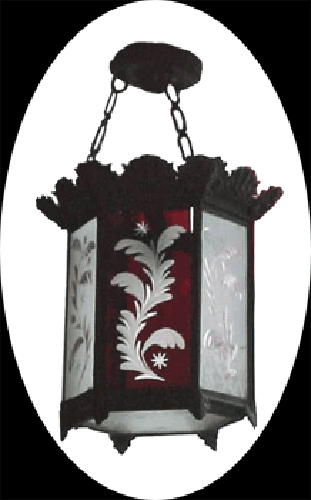 19thC Colored Glass Hall Lantern :