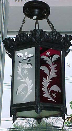 19thC Colored Glass Hall Lantern :