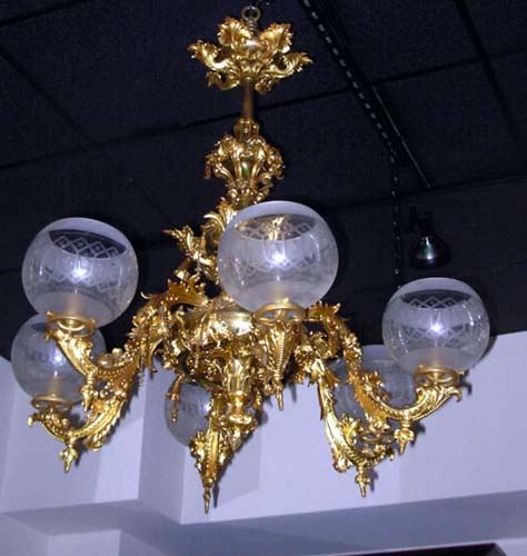 Victorian Rococco 6 Arm Gas Chandelier