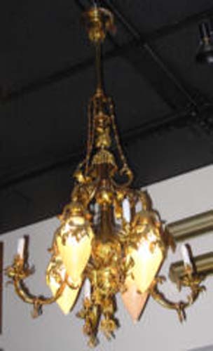 Pr of Victorian Gas/Electric Brass Chandeliers