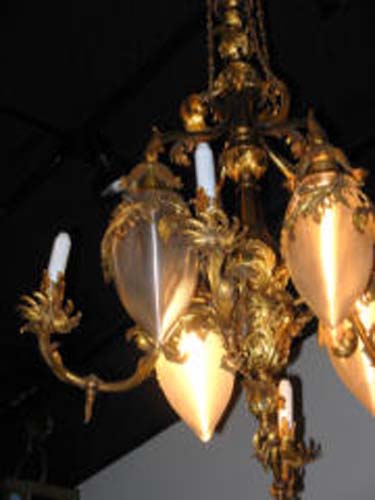 Pr of Victorian Gas/Electric Brass Chandeliers