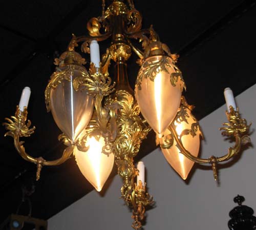 Pr of Victorian Gas/Electric Brass Chandeliers