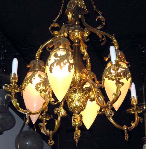 Pr of Victorian Gas/Electric Brass Chandeliers