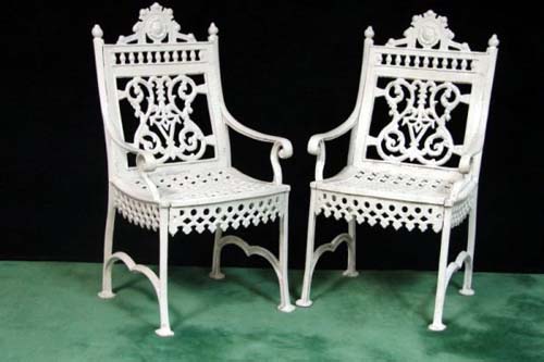  Cast Iron Pair Curtain Armchairs SOLD