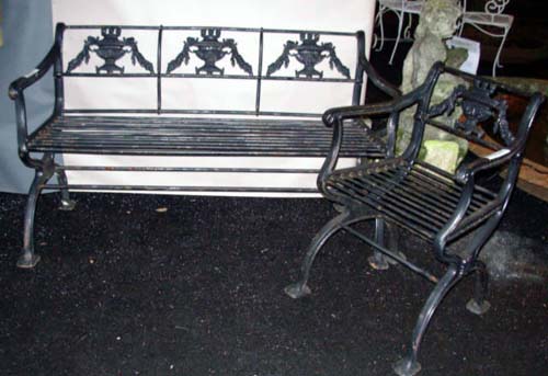 Bench & Chair,Regency Pattern, Cast Iron. SOLD
