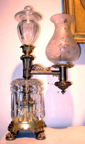 Lamps:Pr of Gilt Bronze & Crystal Argands - 275