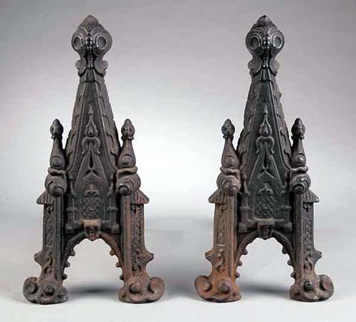  Gothic Andirons  Cast Iron