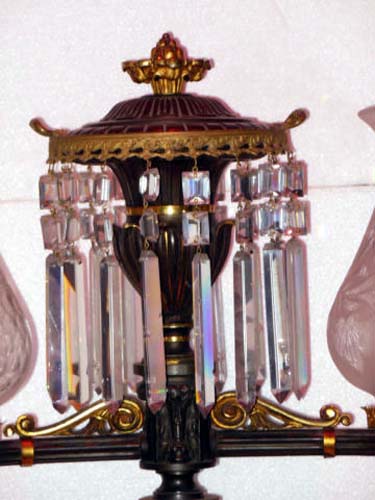 Argand Lamp, Bronze & Crystal
