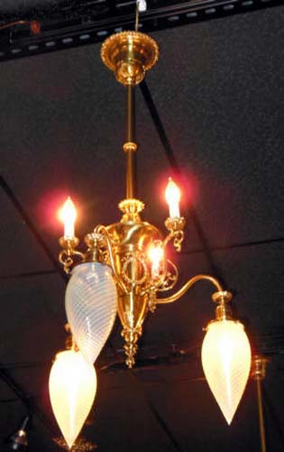 Chandelier, Vaseline Glass & Gas/Elec 