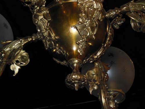 Brass Rococo Gas Chandelier w cherubs  SOLD