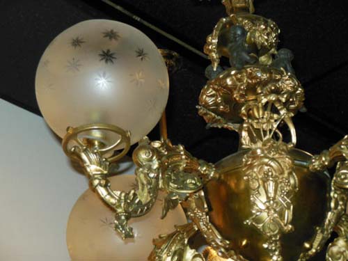 Brass Rococo Gas Chandelier w cherubs  SOLD