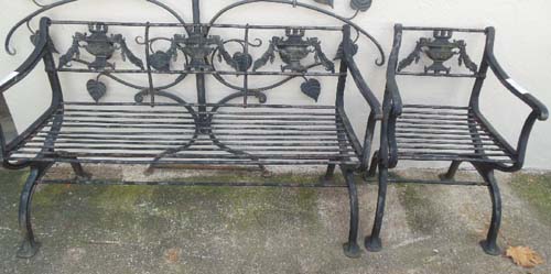 Bench & Chair,Regency Pattern, Cast Iron. SOLD