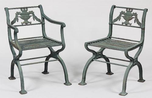 Schinkel Cast Iron Regency bench & chairs 