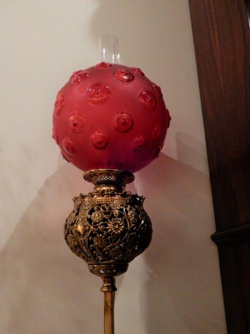 Victorian Floor Lamp Brass, & Onyx with Red Globe
