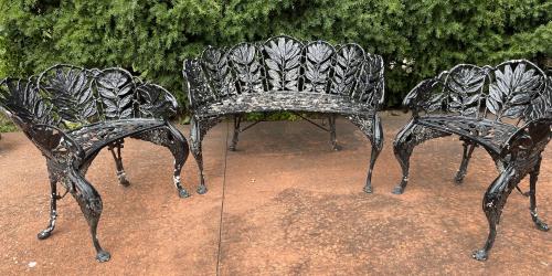 Cast Iron 3pc Laurel bench & chairs