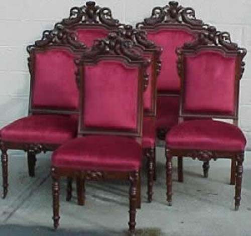 6 Heavily Carved Victorian Dining Chairs