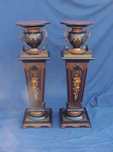 Pr  Victorian Marquetry & Inlaid Pedestals.   SOLD