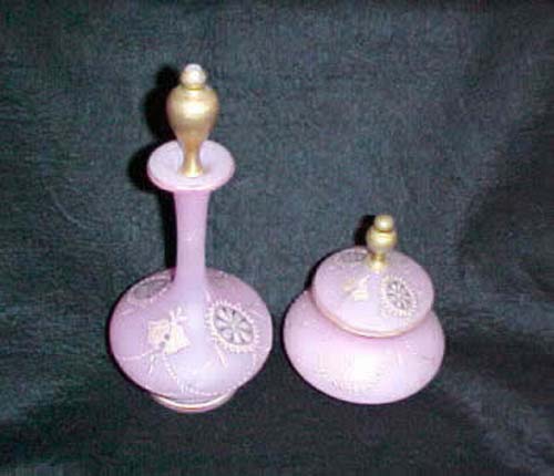 Pair of Pink Opaline Perfume & Powder Jar