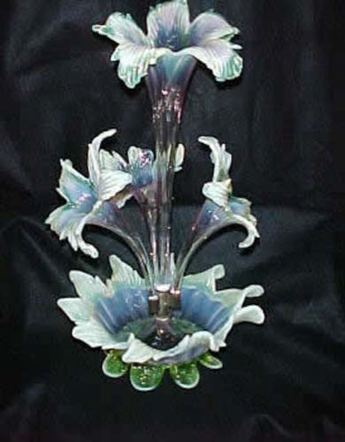 Vaseline & Pink Epergne With 4 Flowers.  SOLD