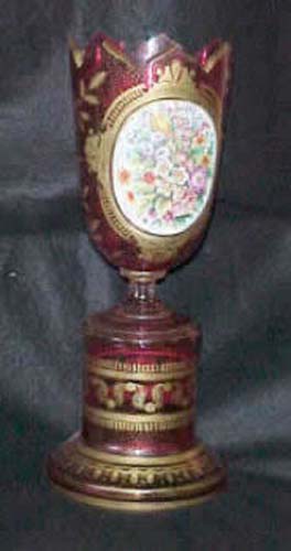 Moser Bohemian Cranberry Glass Floral Vase