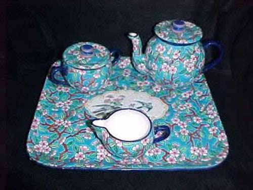Longwy Tea Set With Tray.  SOLD