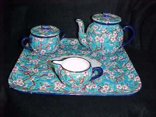 Longwy Tea Set With Tray.  SOLD