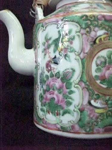 Rose Medallion Teapot W/ Wicker Handle