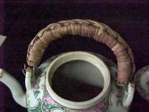 Rose Medallion Teapot W/ Wicker Handle