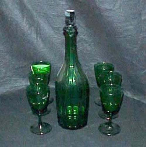 19th Century English Green Glass Decanter And Glas