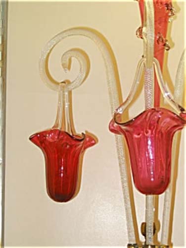 Cranberry Epergne With Hanging Baskets. SOLD