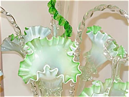 Glass Epergne With 3 Hanging Baskets