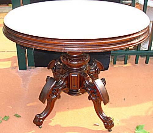 Victorian Brooks Walnut  Marble Top Table