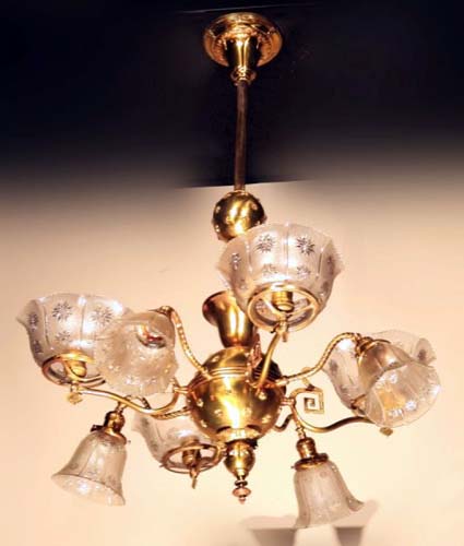 Gas/Electric Brass Chandelier SOLD